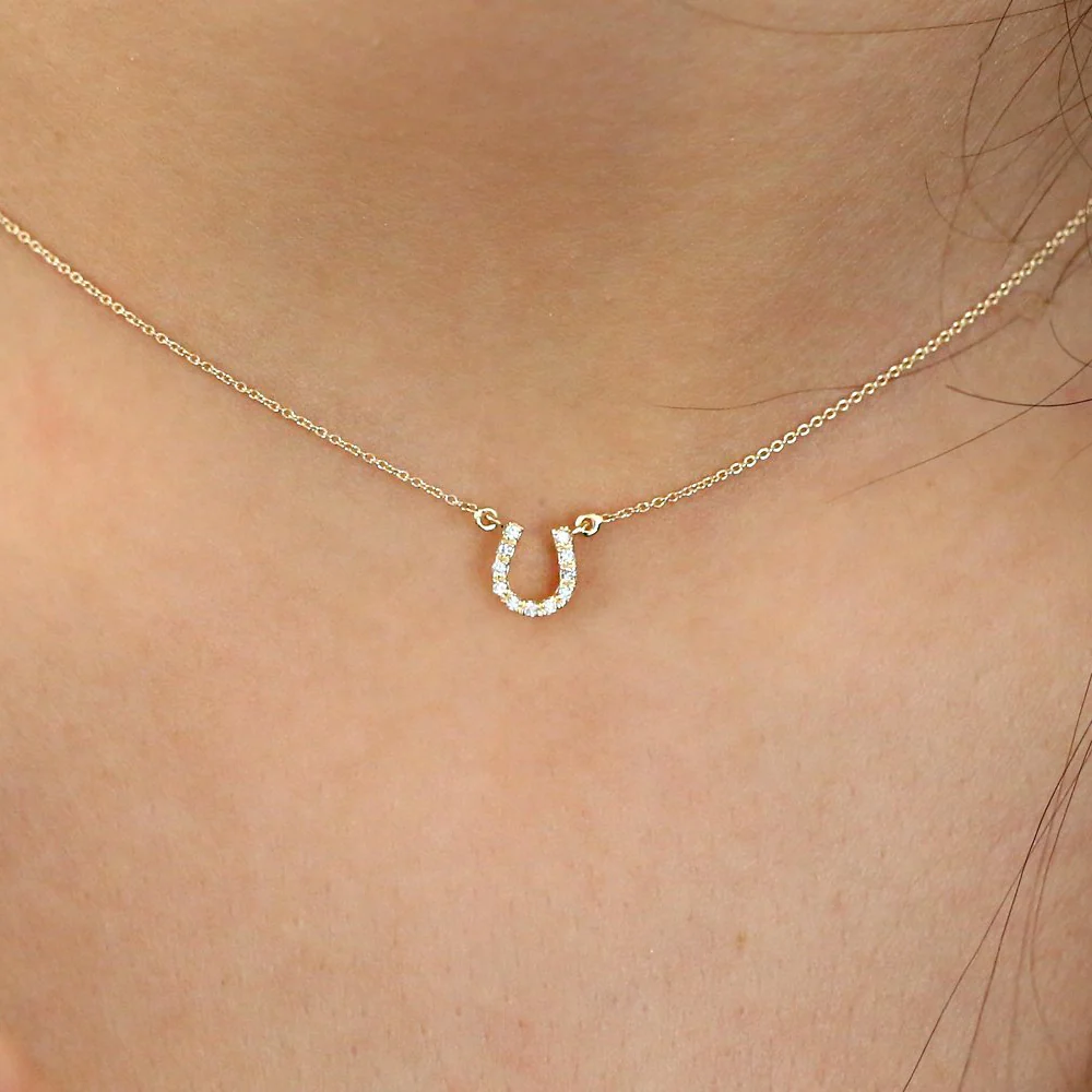 14K Mini Diamond Horseshoe Necklace - Image 2