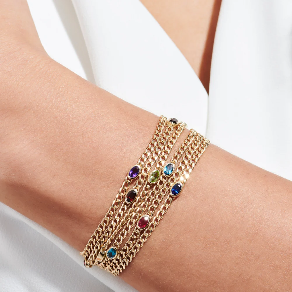 14k Cuban Link Bracelet w/ Bezel Setting Peridot - Image 6