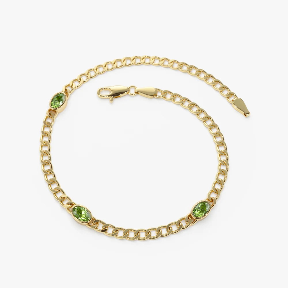 14k Cuban Link Bracelet w/ Bezel Setting Peridot - Image 7