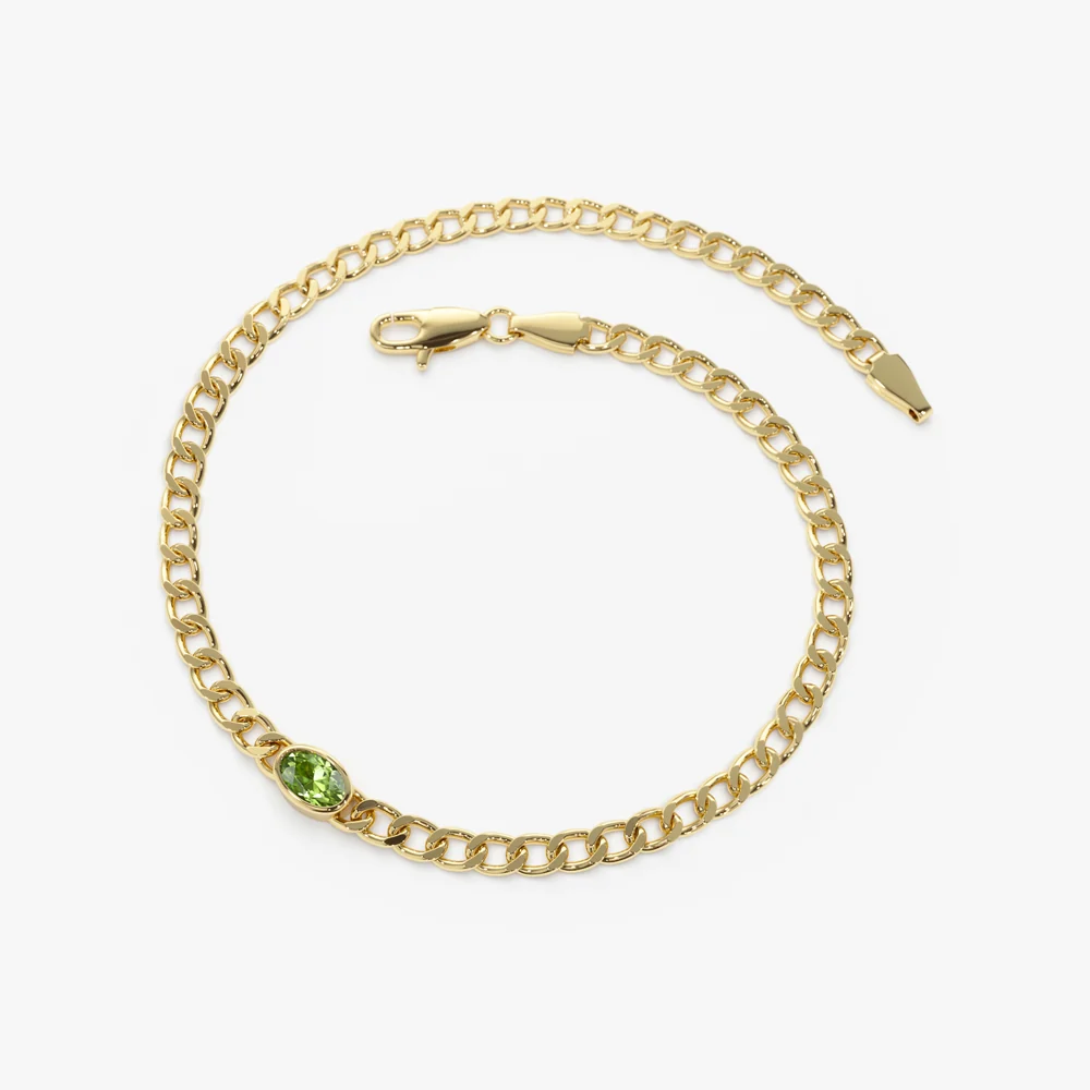 14k Cuban Link Bracelet w/ Bezel Setting Peridot - Image 8