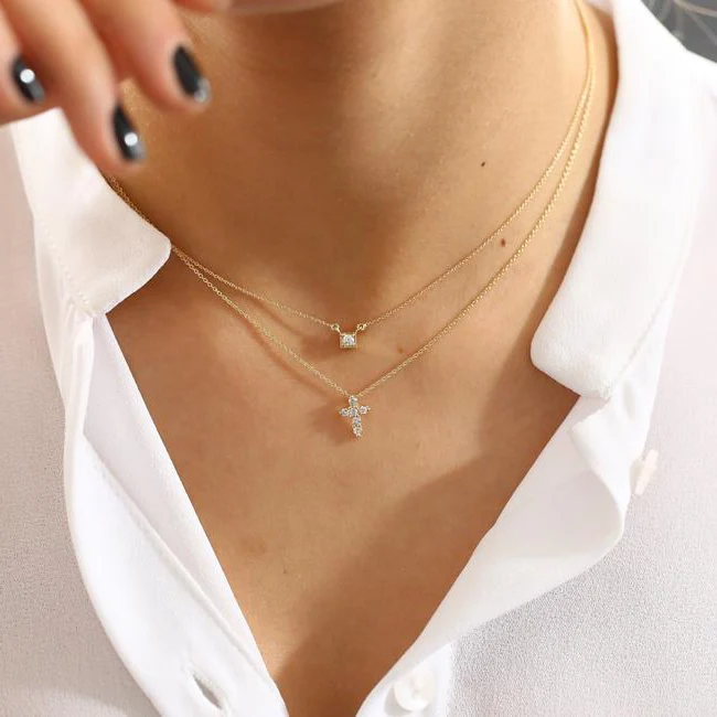 14K Gold Tiny Diamond Cross Necklace - Image 3