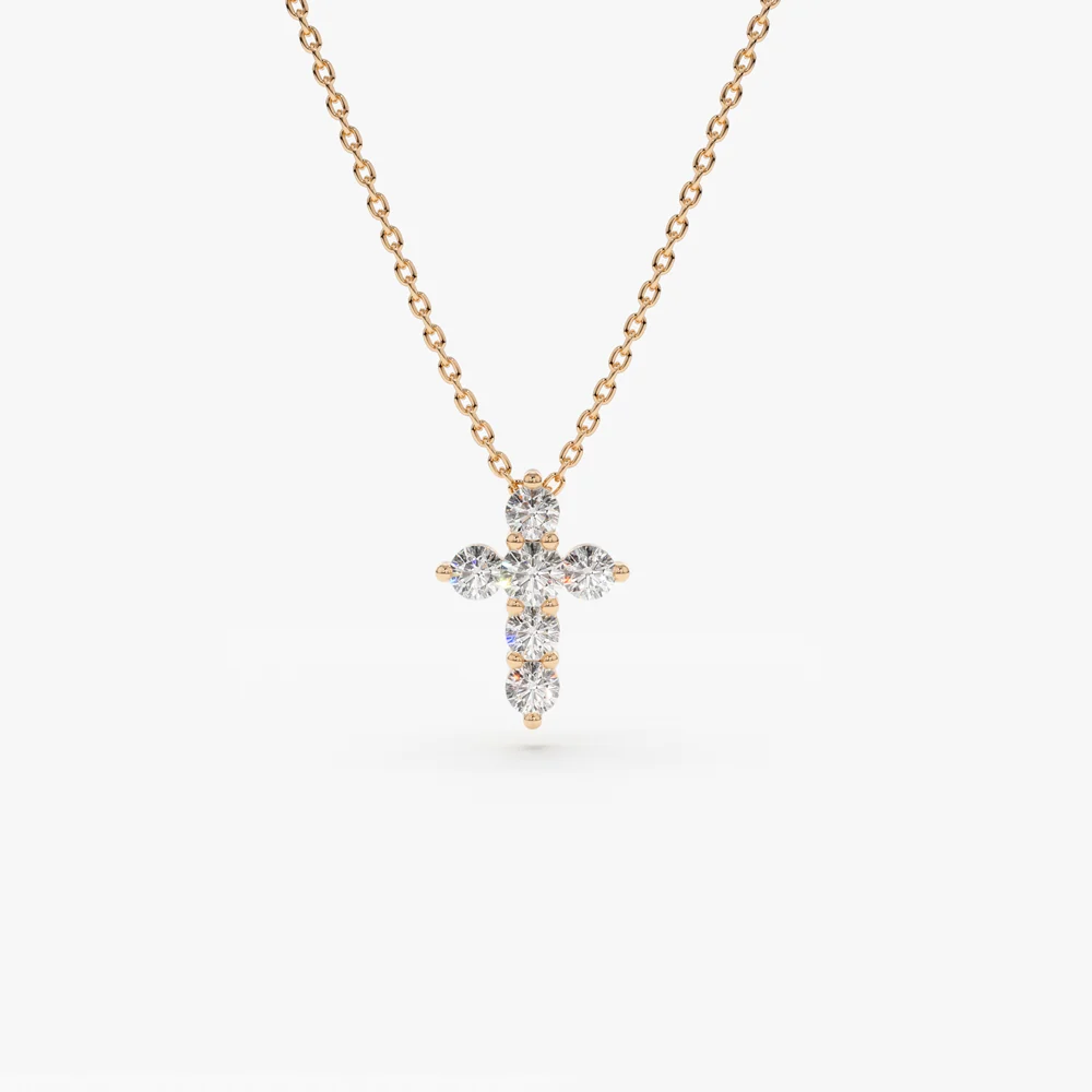 14K Gold Tiny Diamond Cross Necklace - Image 4