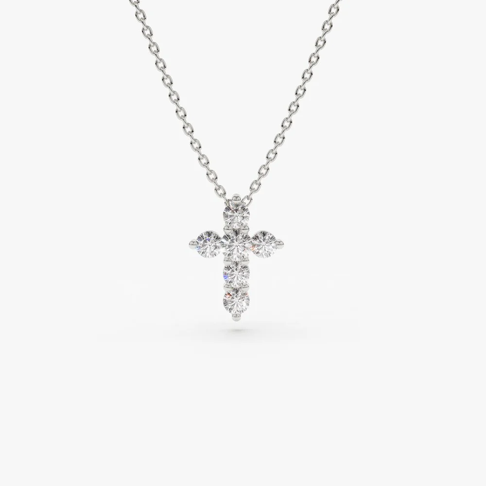 14K Gold Tiny Diamond Cross Necklace - Image 5