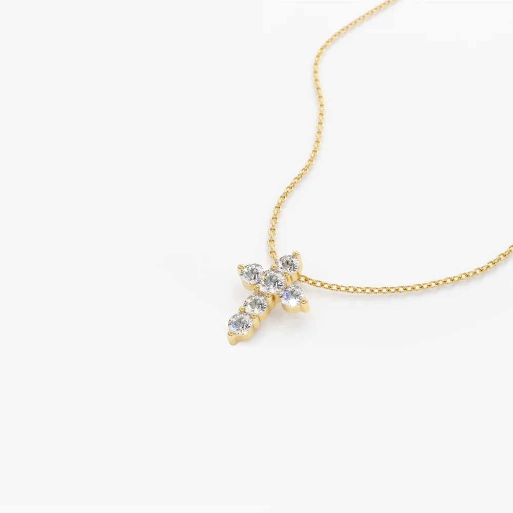 14K Gold Tiny Diamond Cross Necklace - Image 6